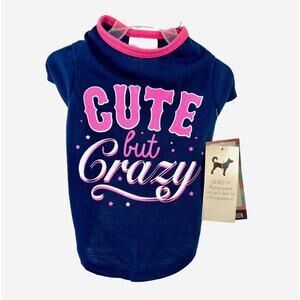 Wag-A-Tude Size Small "CUTE BUT CRAZY" Dog Fashion Navy & Pink Shirt NWT